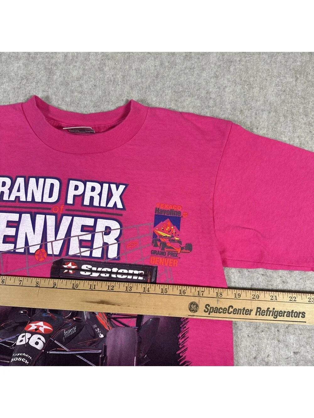 Vintage Grand Prix of Denver F1 Race T Shirt Small-Med? Pink Texaco Single
